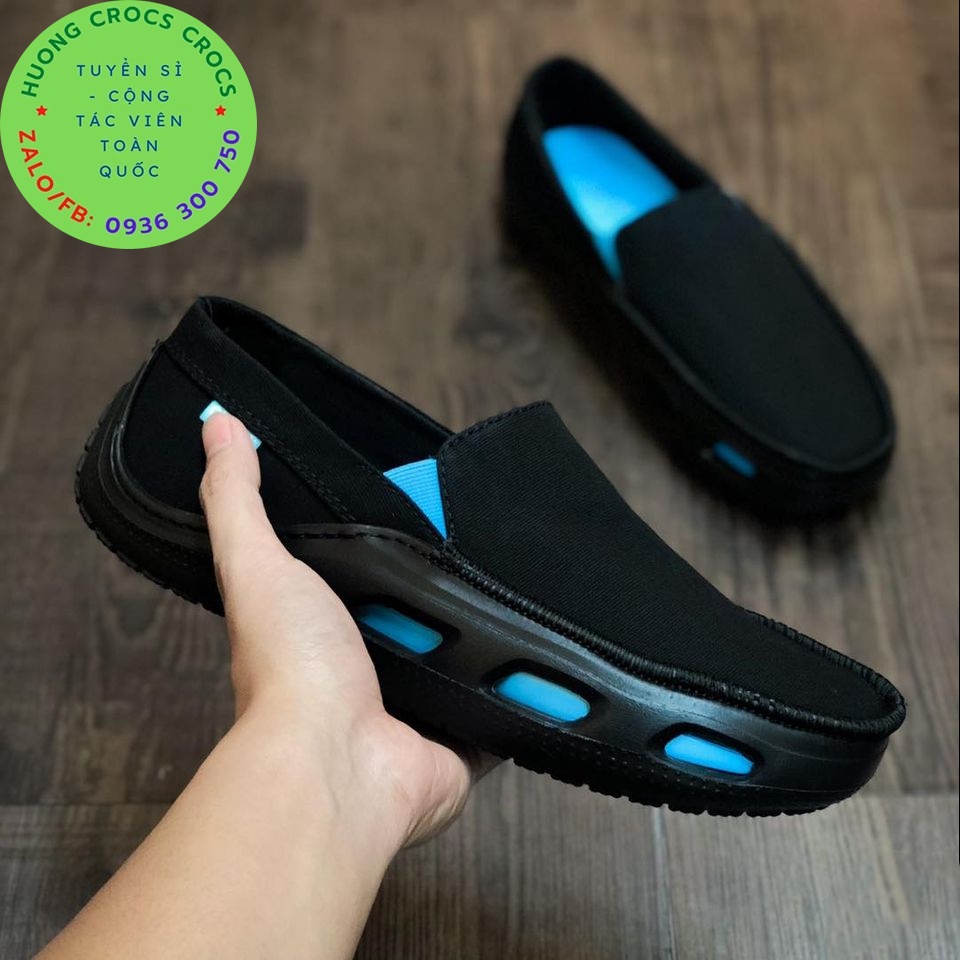 GIÀY LƯỜI CROCS VẢI THÔ TIDELINE CHO NAM MÀU ĐEN CHUẨN XỊN FULL BOX