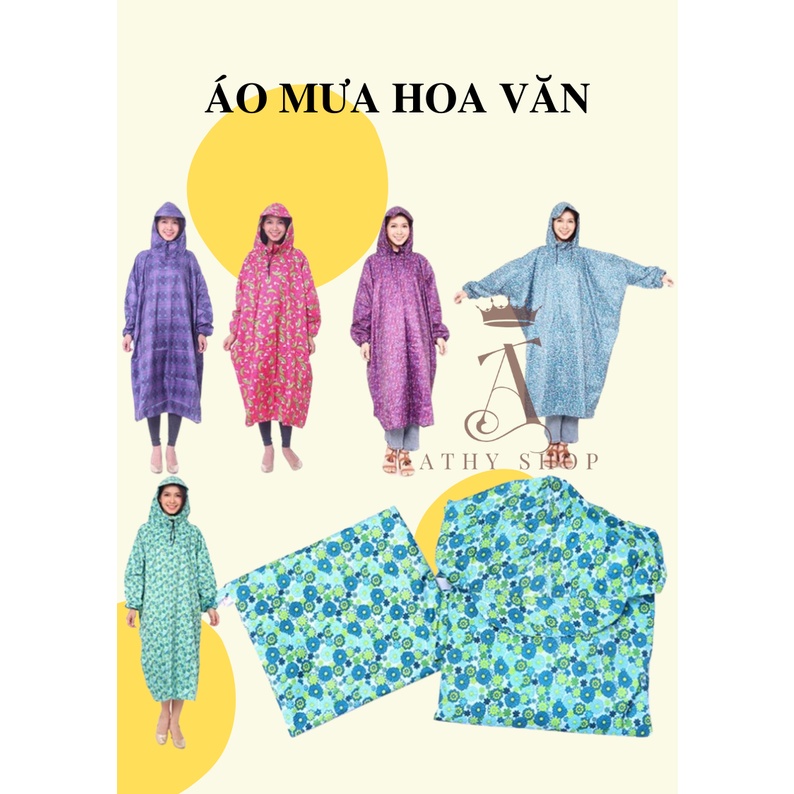 ÁO MƯA BÍT HOA VĂN NHIỀU MÀU SẮC bít toàn thân không xẻ tà che toàn thân không bị ướt