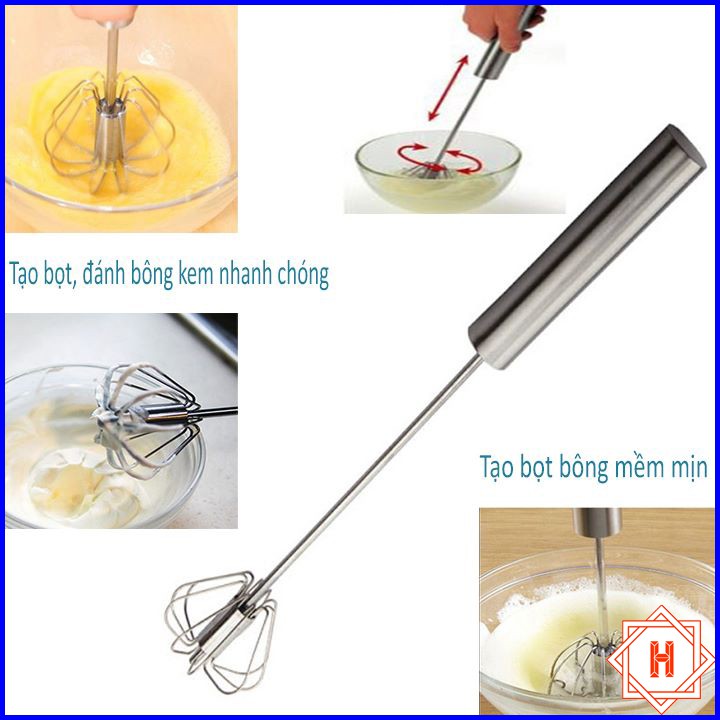 Cây Đánh Trứng Inox Có Trục Xoay Tự Động Tiện Dụng { H }