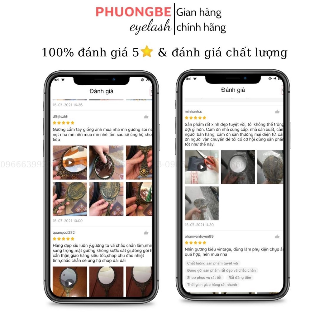 Gương soi trang điểm cầm tay công chúa dáng cổ điển loại to đẹp phong cách Hàn Quốc