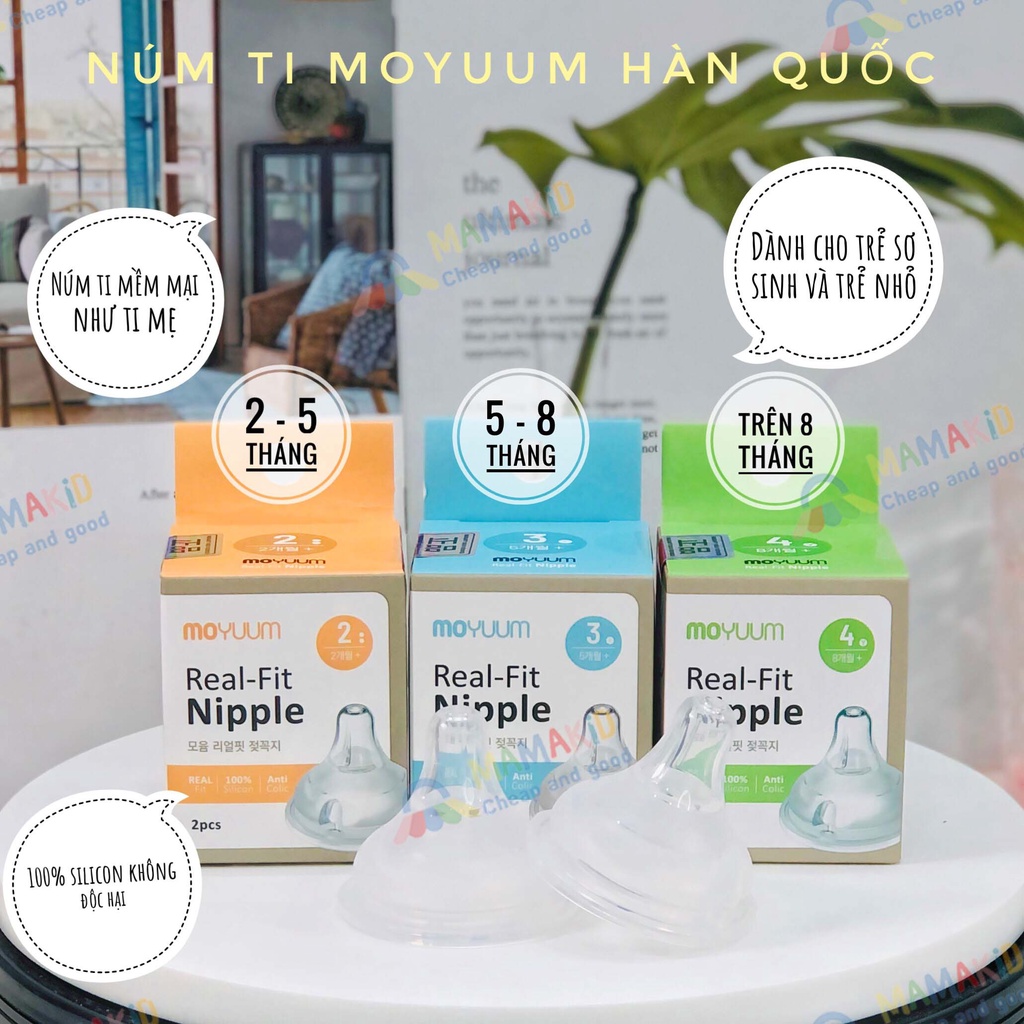 Núm ti bình sữa Moyuuum Hàn Quốc cho bé đủ size 1, 2, 3, 4