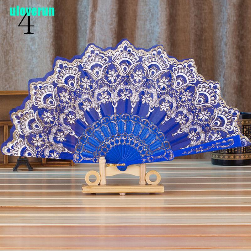 1 Chiếc Quạt Xếp Bằng Vải Polyester In Hoa Ren 7