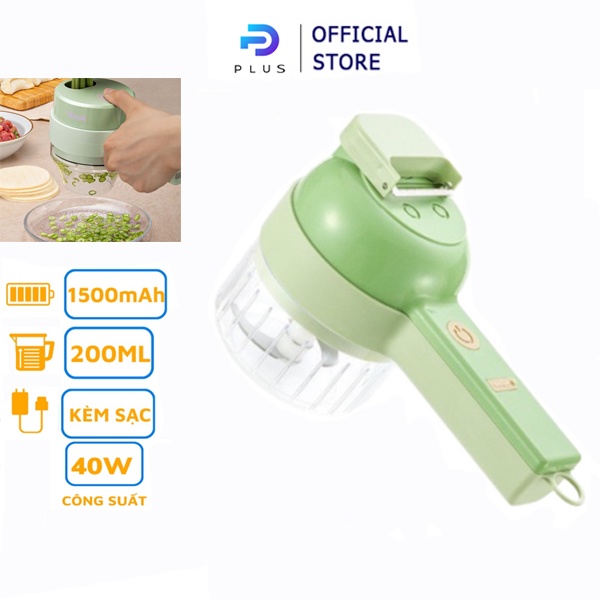 Máy Băm Rau Củ Qủa, Tỏi Ớt Cầm Tay 4 in 1, Máy Xay Thái Tỏi Ớt Rau Củ Sử Dụng Pin Sạc Cổng USB Tiện Dụng