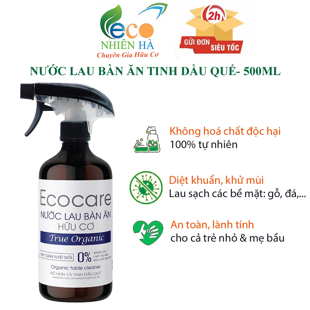 Nước lau kính ECOCARE 500ml tinh dầu quế, lau bàn ăn, lau bếp, đuổi muỗi, khử khuẩn