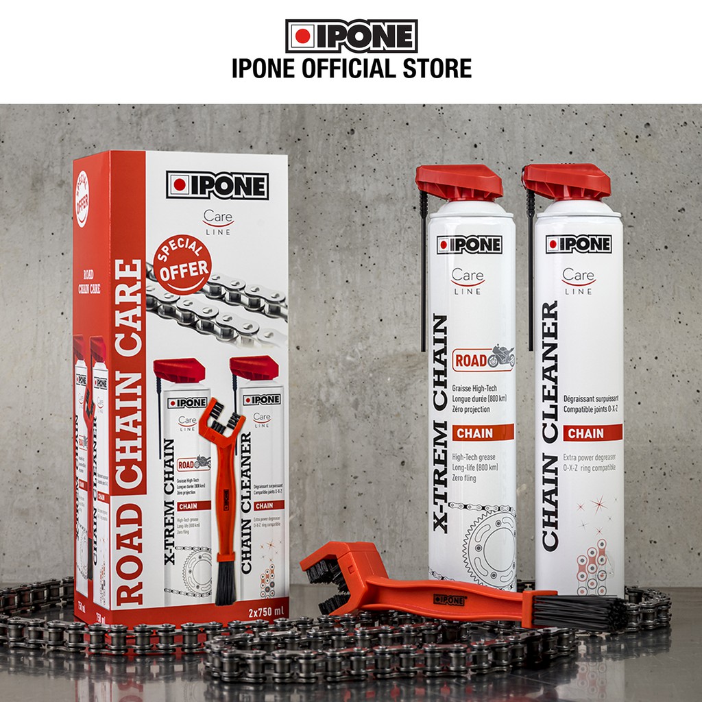 Bộ vệ sinh chăm sóc sên/xích gồm Rửa sên, Dưỡng sên, bàn chải Ipone Road Chain Care Pack