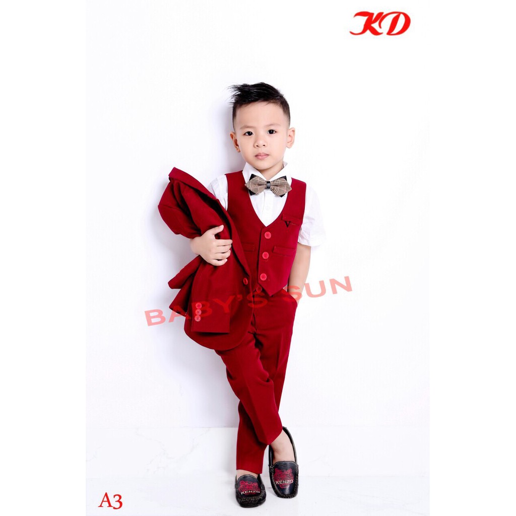 bộ vest trẻ em màu đỏ đô gồm áo vest và quần âu