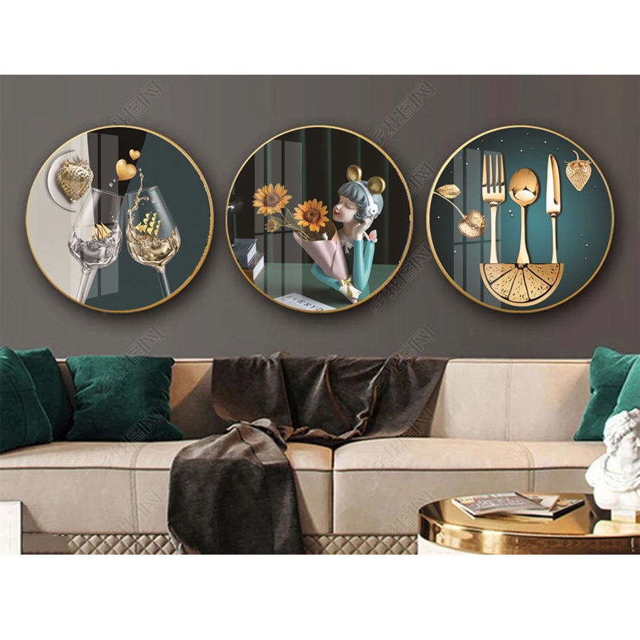 Tranh Treo Tường 3D - Tranh Tròn Tráng Gương Phòng Khách, Phòng Ngủ Hiện Đại (Bộ 3 tấm)