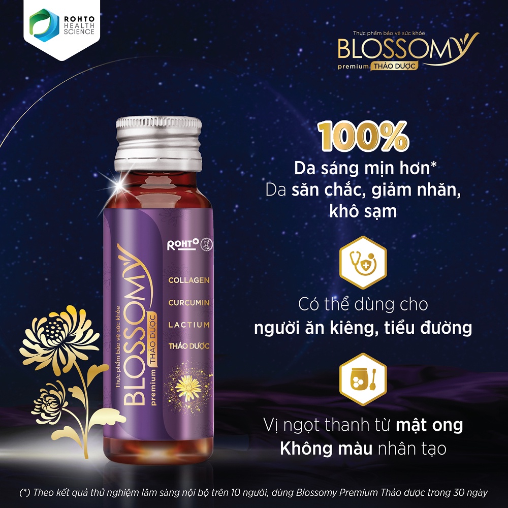 Thực phẩm collagen uống hệ thảo dược Rohto Blossomy Premium lốc 3 chai x 50ml