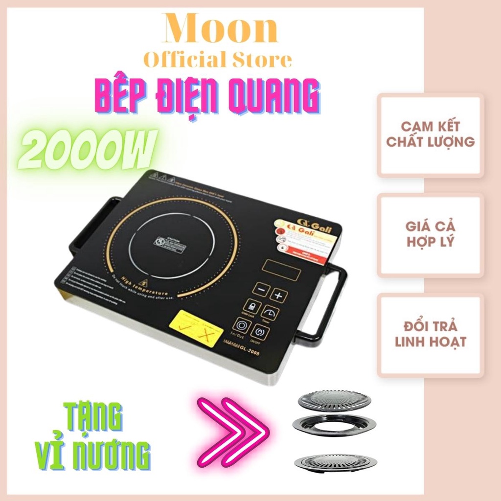 Bếp Điện Quang, Bếp Hồng Ngoại, Sản Phẩm Chất Lượng Của Gali, 2000w,Thân Inox, Hai Vòng Nhiệt, GL2008
