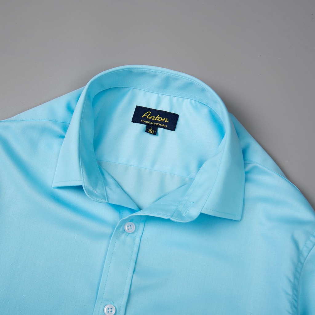 Áo Sơ Mi Nam Công Sở Trung Niên Thương Hiệu Anton Xanh Ngọc Trơn Dài Tay Vải Cotton - YA15