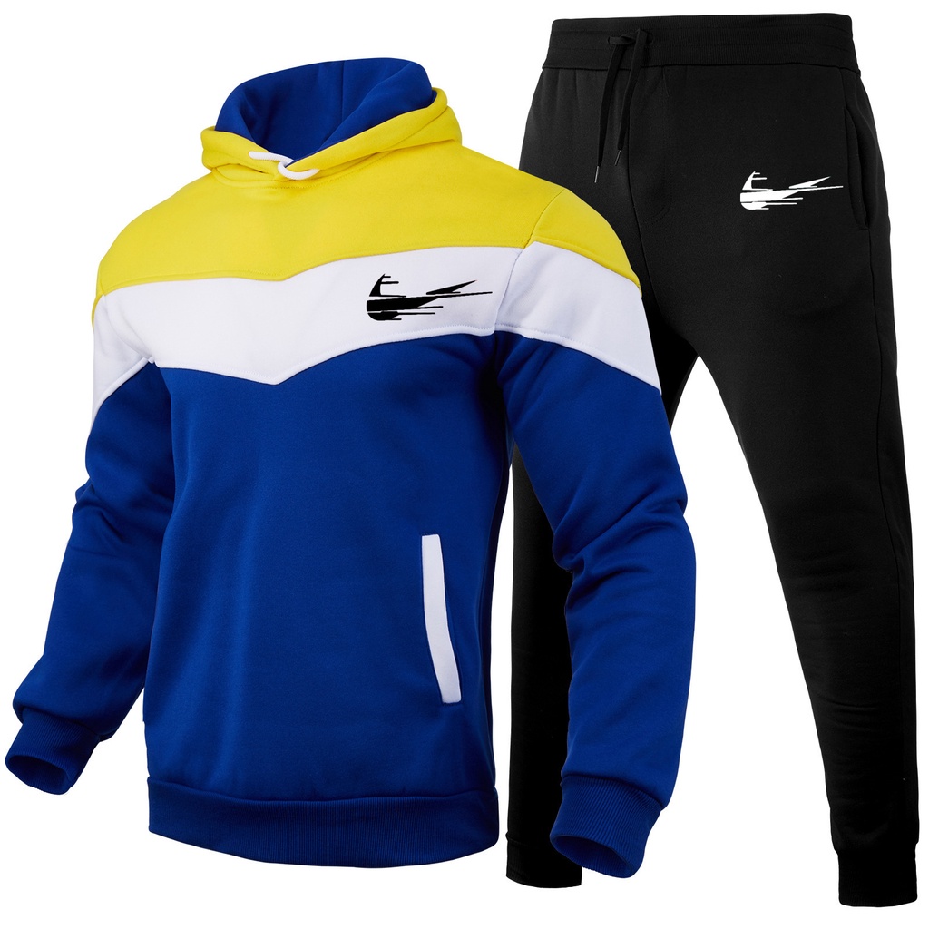 Bộ Đồ Thể Thao 2 Món Áo Hoodie Tay Dài Phối Quần Dài Màu Sắc Cá Tính Thời Trang Thu Đông Cho Nam