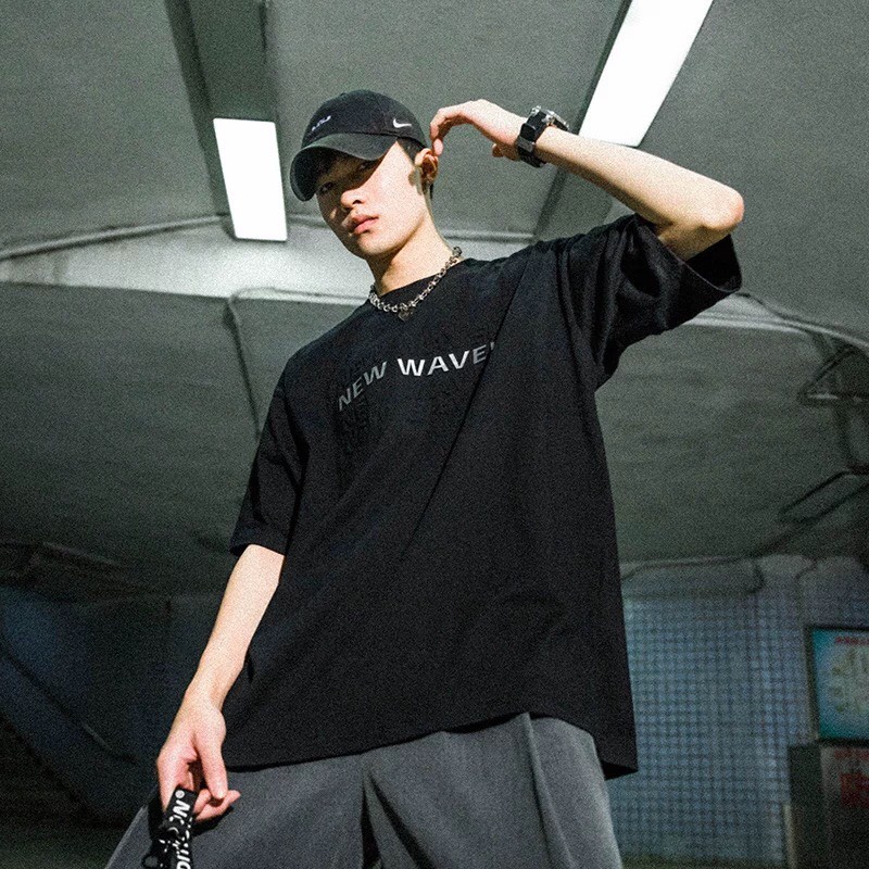 Áo phông nam nữ form rộng 2N Unisex thun cotton in chữ nổi New wave trắng/đen