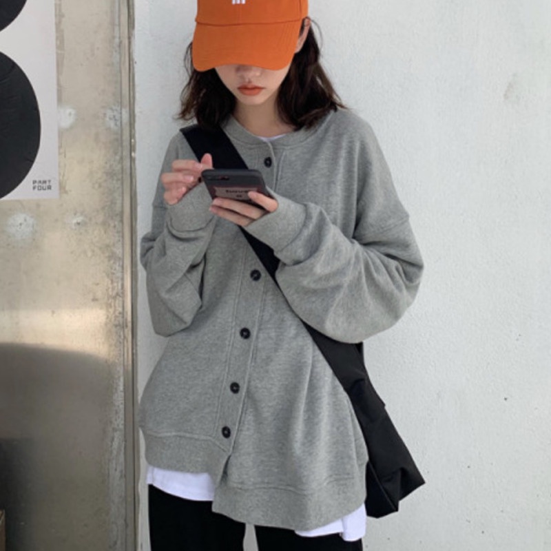 Áo Khoác Cardigan Màu Trơn Phối Nút Thời Trang Thu Đông Cho Cặp Đôi