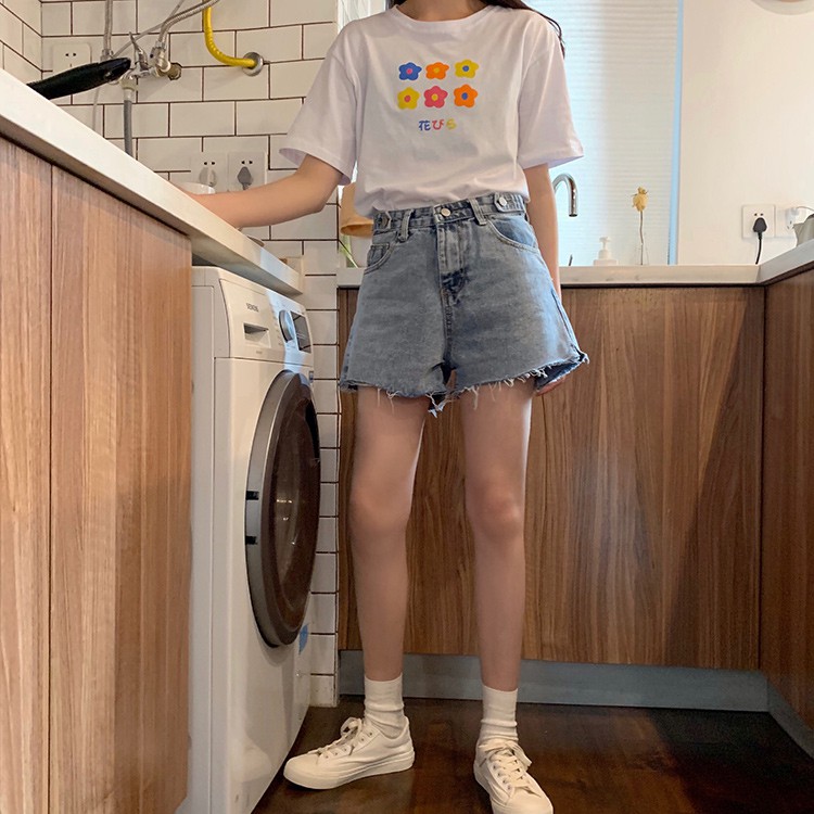 Quần Short Xiaozhainv Vải Denim Lưng Cao Ống Rộng Cho Nữ | BigBuy360 - bigbuy360.vn