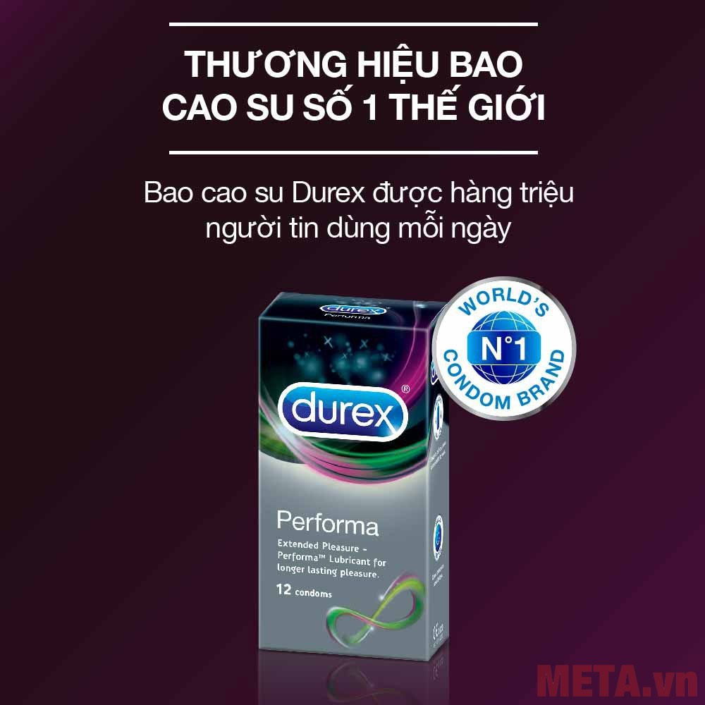 - Bao cao su Durex Performa - Bcs Siêu Mỏng, Bcs Siêu Hot - Hộp 12 cái - Size 52mm - Kéo Dài Thời Gian Quan Hệ