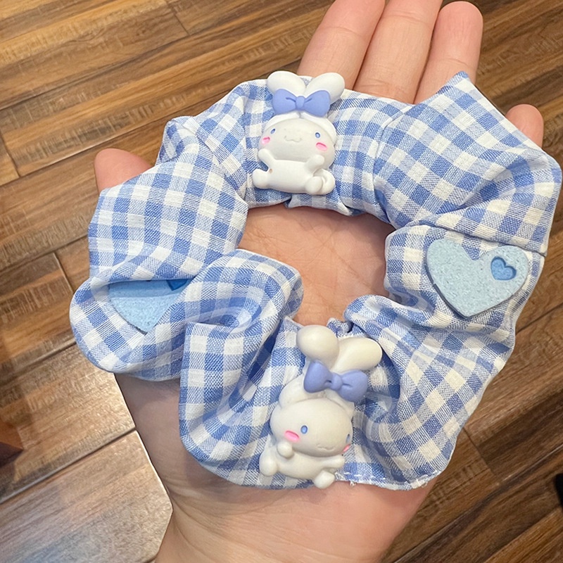 Dây Cột Tóc Hình Thỏ Họa Tiết Sọc Caro Ngọt Ngào Cho Bé Gái