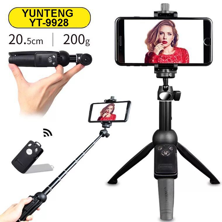 Gậy chụp ảnh Selfie kiêm Tripod Đa Năng Yunteng YT-9928 tích hợp kẹp điện thoại và Remote Bluetooth, gọn nhẹ chắc chắn