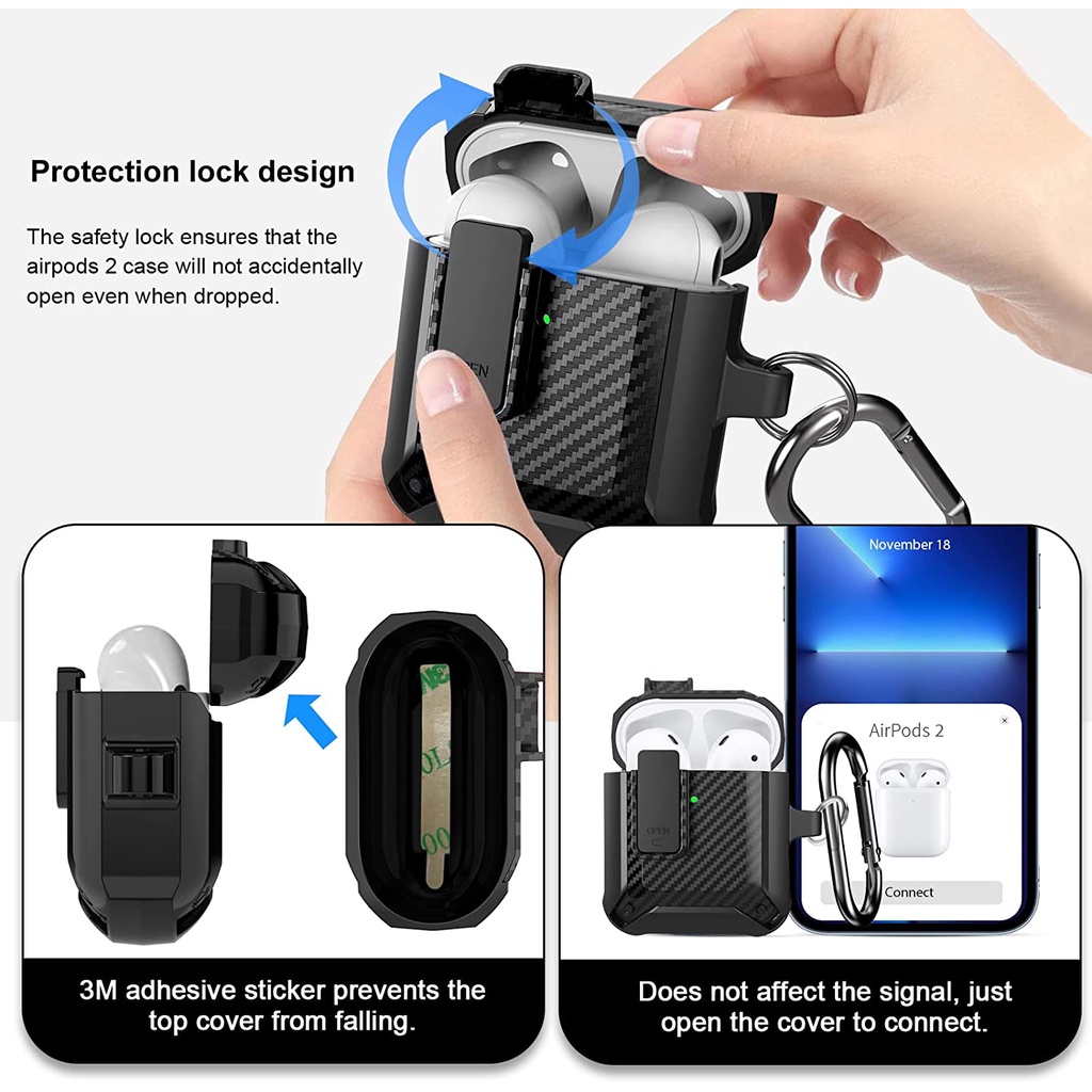 Vỏ Bảo Vệ Hộp Sạc Tai Nghe AirPods 1 2 3 Pro 2 Pro2 Kết Cấu Sợi Carbon Chống Sốc Kèm Móc Khóa