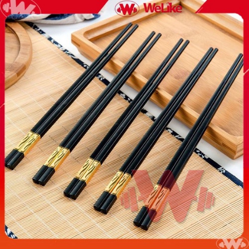 Bộ 10 đôi đũa nhựa nhật hàn quốc dùng ăn cơm cao cấp khảm vàng chịu nhiệt chống trơn tốt hơn đũa gỗ phụ kiện bàn ăn