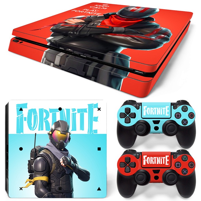 PS4 SLIM Console FORTNITE Skin Decal Vinal Sticker + 2 Controller Skins Set