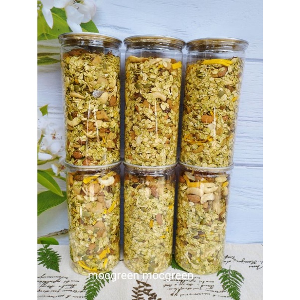 Granola Ăn Kiêng Nhiều Hạt 500g - Ngũ cốc Ăn Kiêng Không Đường Vị Matcha (50% yến mạch)