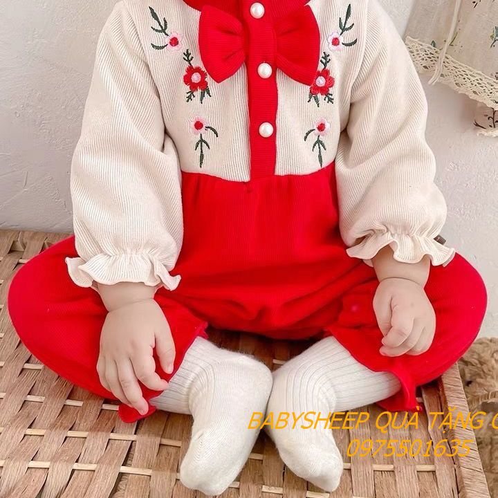 Body len đỏ thêu hoa cho bé diện đầy tháng thôi nôi diện tết hàng quảng châu cao cấp
