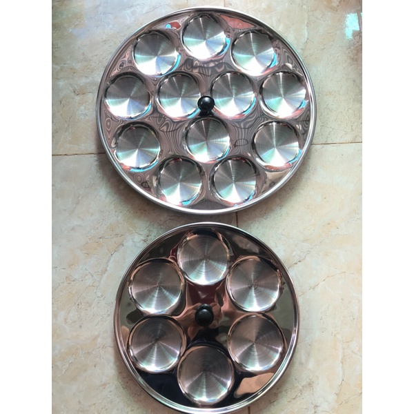 Khay khuôn bánh bò bánh bèo inox 6 bánh và 15 bánh đường kính bánh 7.5cmx1cm