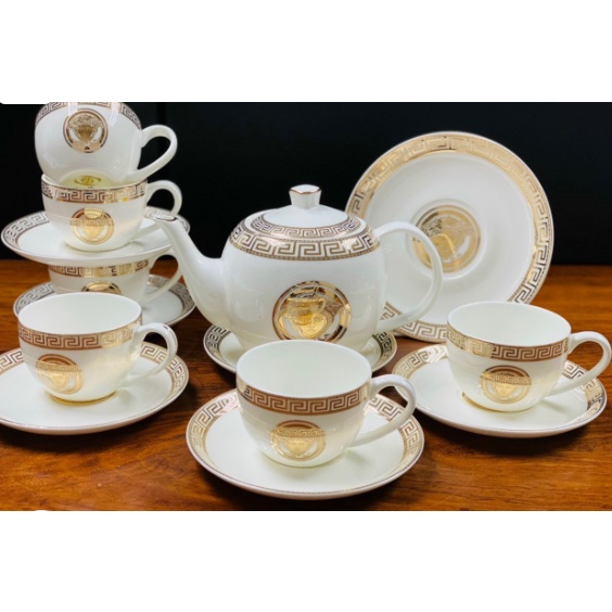 ấm chén cao cấp. Bộ Ấm Trà Gốm Sứ Hoạ Tiết - Set Ấm Chén kèm khung treo Gốm Sứ hoa văn phong cách Hoàng Gia