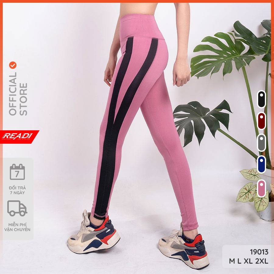 Quần legging nữ dài cạp cao Readi, quần dài tập gym nữ phối sọc 2 bên - 19013