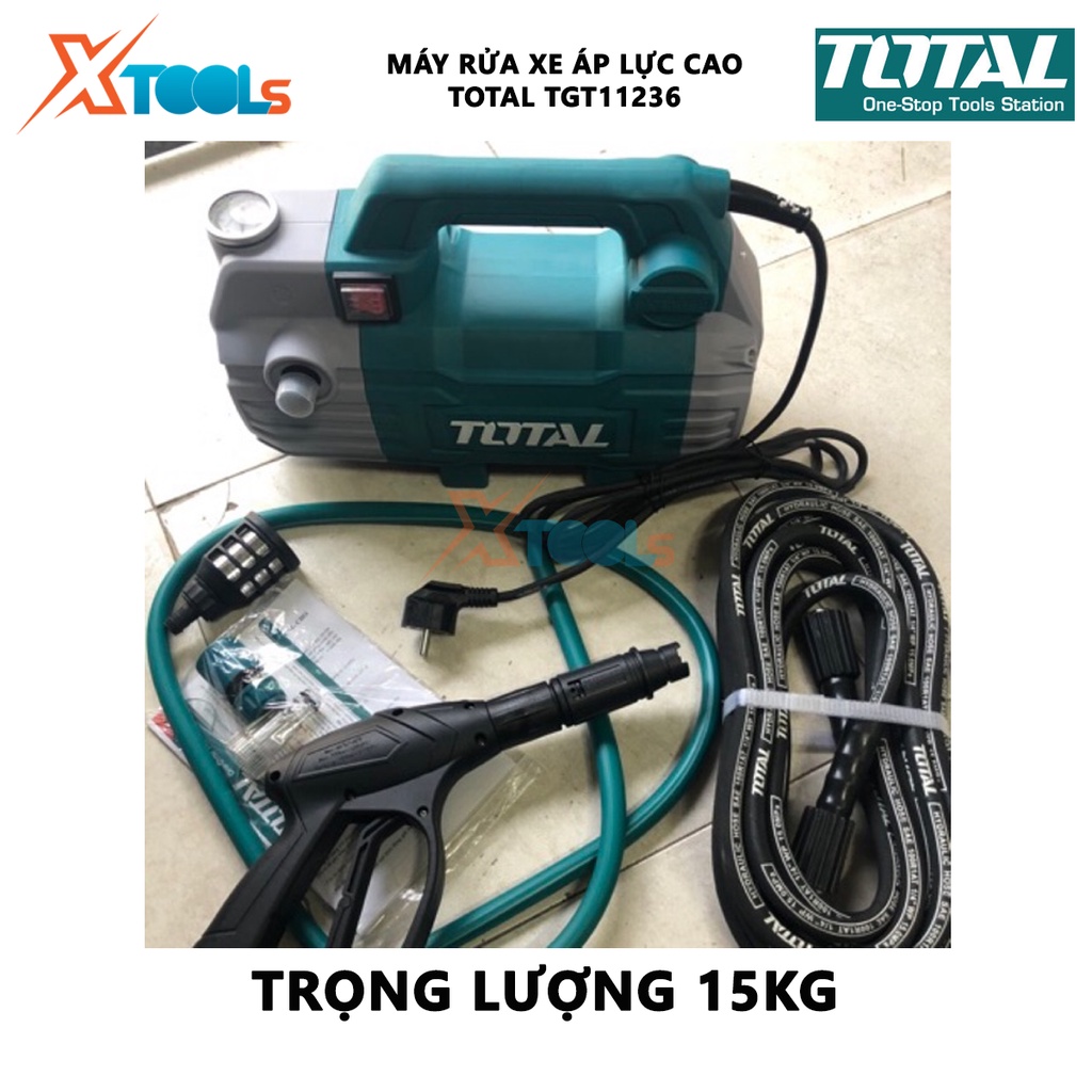 Máy rửa xe TOTAL TGT11236 thiết bị vệ sinh xe điện thế 220-240V~50Hz 1500W, Áp suất tối đa 100Bar đánh bay bụi bẩn