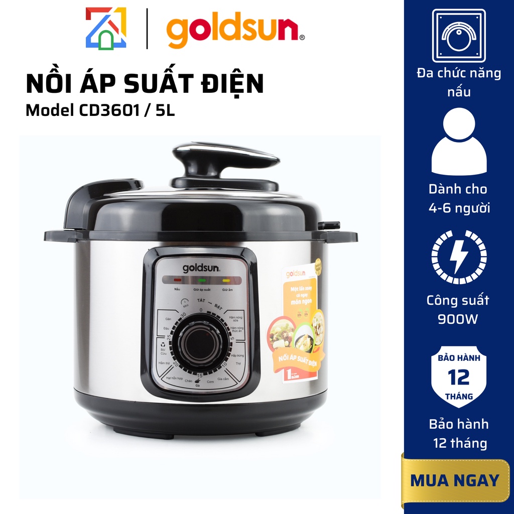Nồi áp suất điện cơ Goldsun CD3601 dung tích 5L, đa chức năng nấu, Bảo hành chính hãng