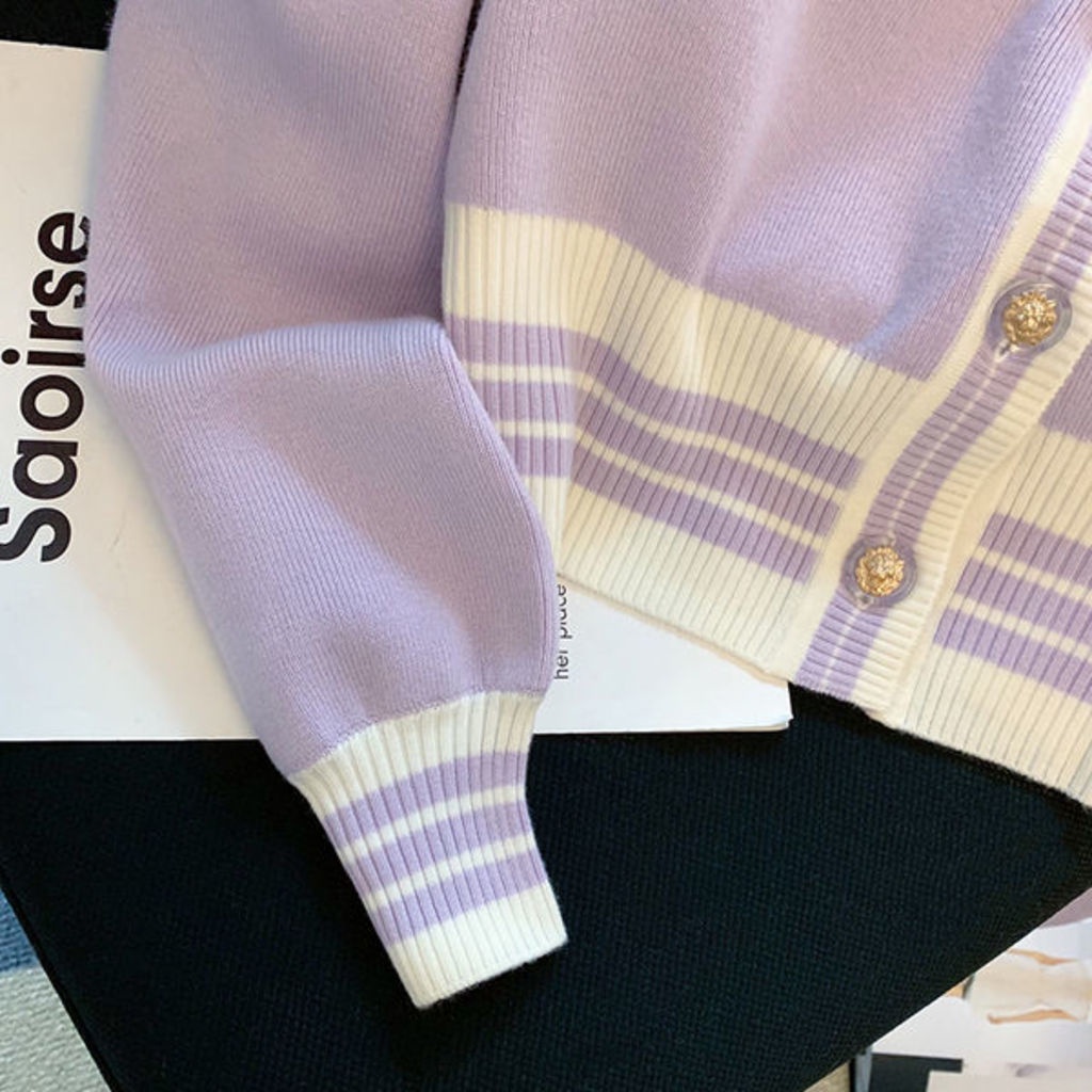 Áo cardigan Dệt Kim Tay Dài Màu Sắc Tương Phản In Chữ Thời Trang Mùa Thu Cho Nữ