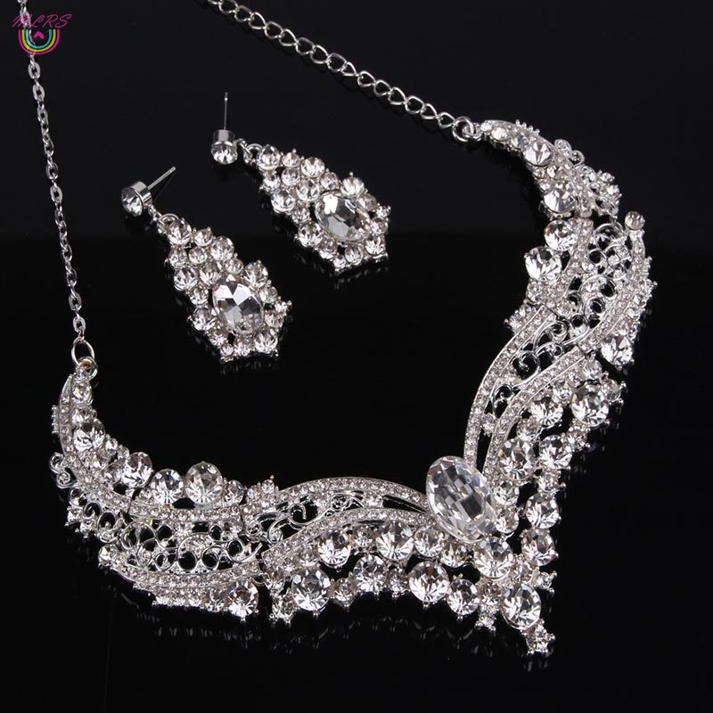 Bộ trang sức 3 món gồm Vòng cổ + bông tai đính đá pha lê thời trang cho nữ