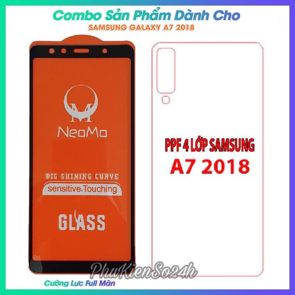 Cường lực Samsung A7 2018 / A750 Full màn hình + Dán PPF siêu dính trong suốt mặt sau A7 2018 - phukienso24h