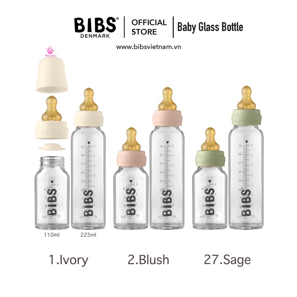 Bình sữa thủy tinh BIBS Đan Mạch, Núm ti cao su siêu mềm 110ml - 225ml