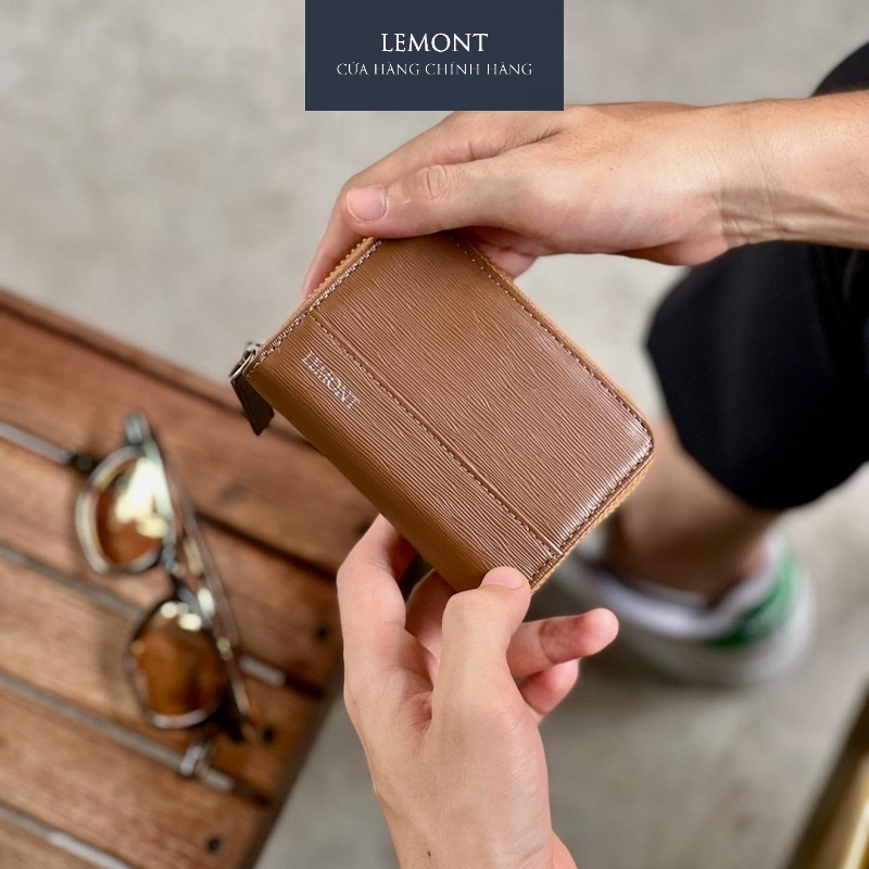 Ví da bò thật Goodie màu Nâu, khoá kéo YKK bền mượt - Thiết kế chính hãng từ Lemont.