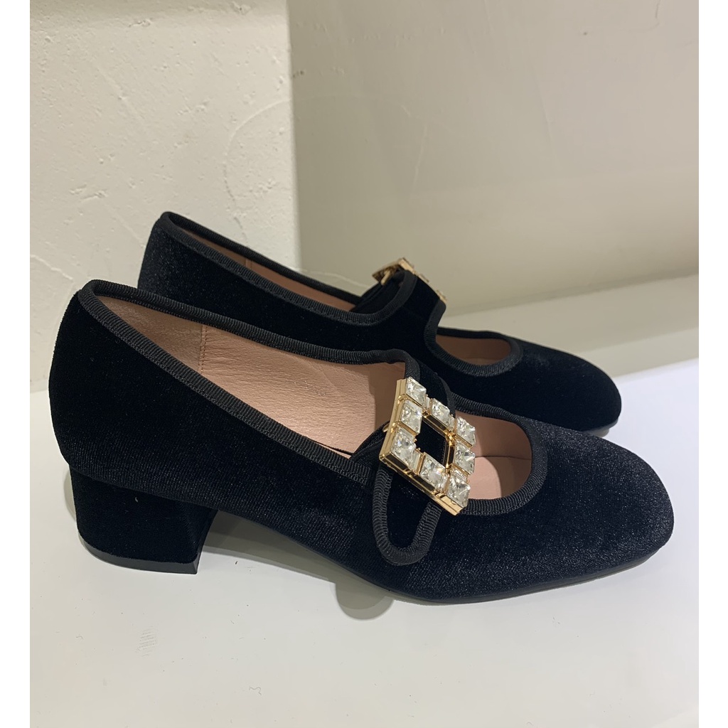 Guốc Mary jane mũi vuông quai ngang đính đá - 071221002