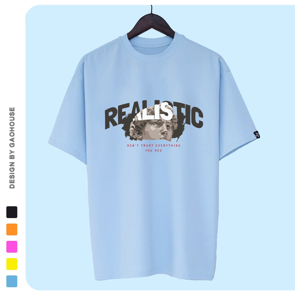 Áo thun Basic REALISTIC Unisex form rộng tay lỡ V197
