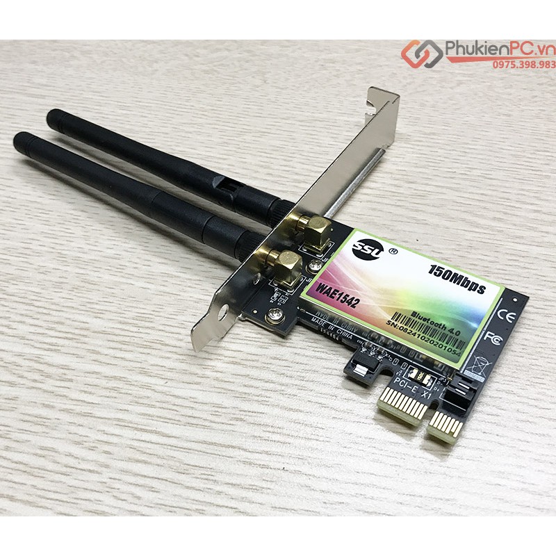 Card PCIE wifi 150mb bluetooth 4.0 cho PC kết nối tai nghe, loa bluetooth