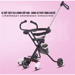 Xe Đẩy Siêu Thị 5 Bánh Cho BÉ [ LOẠI XỊN ] - Tay cần vòm, bánh xe phát sáng, có giỏ đựng đồ [GIÁ CÔNG PHÁ]