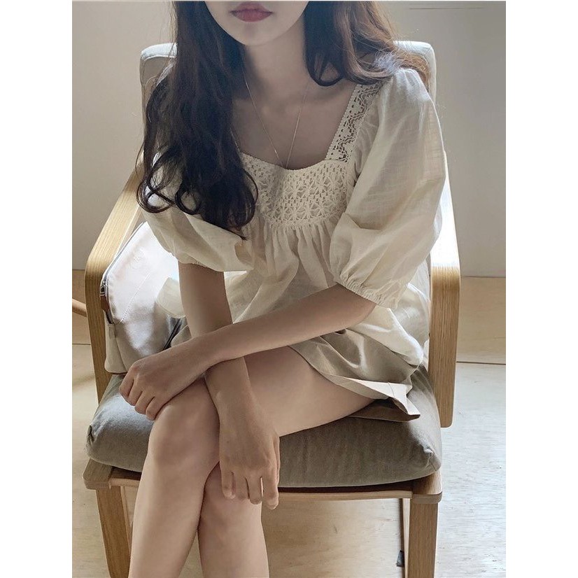 SET BỘ ĐŨI CỔ VUÔNG REN MIX QUẦN ĐÙI KEM NÂU QUẢNG CHÂU XINH XẮN