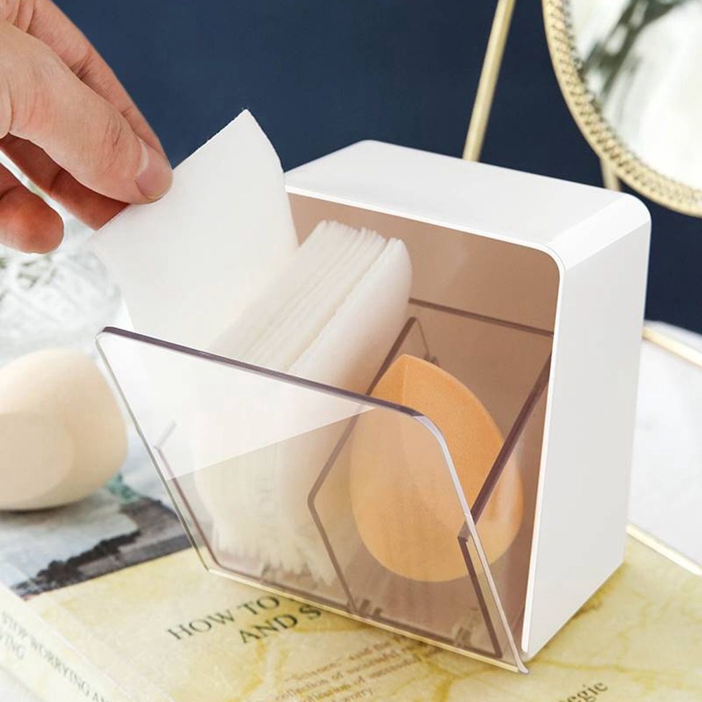 Hộp đựng tăm bông / mỹ phẩm gắn tường bằng acrylic trong suốt chống bụi có nắp đậy tiện lợi