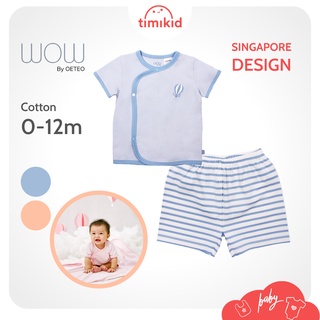 Bộ thun cộc tay - Bộ quần áo phông ngắn tay cho bé trai, bé gái Wow by Oeteo cài lệch cotton thoáng mát