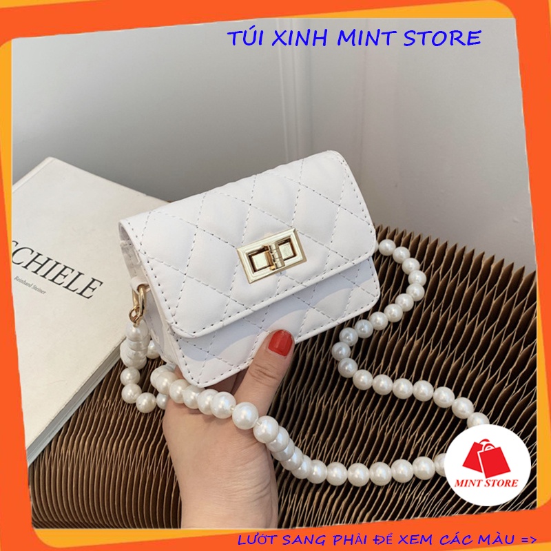 Túi đeo chéo mini, túi xách nữ đẹp khóa xoay dây ngọc cao cấp đi chơi PK 417