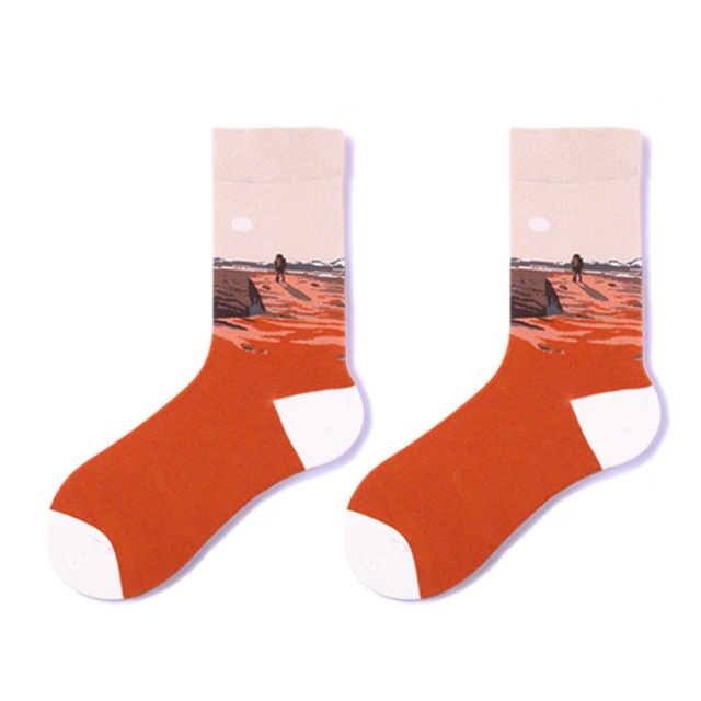 Vớ cotton cổ vừa WAFNHA D165 in họa tiết sáng tạo thời trang mới