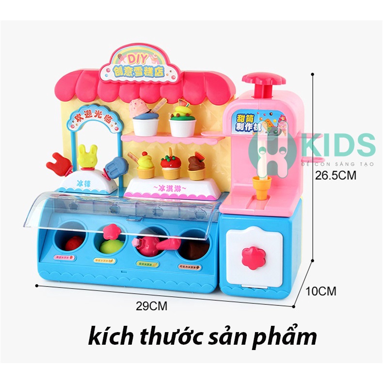 Đồ chơi máy bán kem có đèn với đất nặn nhiều màu kèm sẵn nhiều phụ kiện làm kem hình dáng dễ thương cho bé