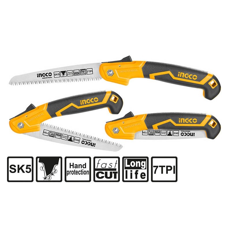 Cưa cành cầm tay dạng xếp INGCO HFSW1808 7&quot; Sứa gập siêu sắc bén, lưỡi cưa SK5, dụng cụ làm vườn