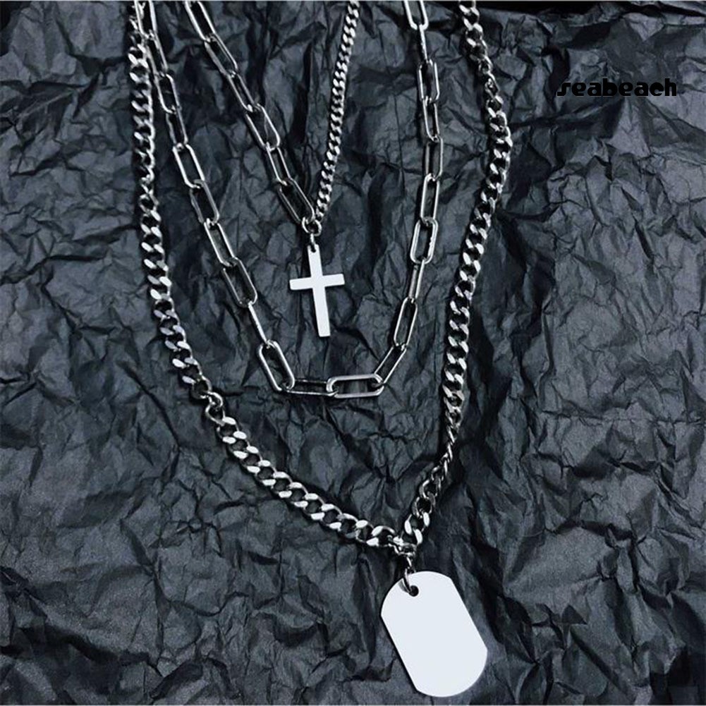 ps/1/3Pcs Unisex Cross Rectangle Tag Pendant Clavicle Chain Necklace Club Jewelry