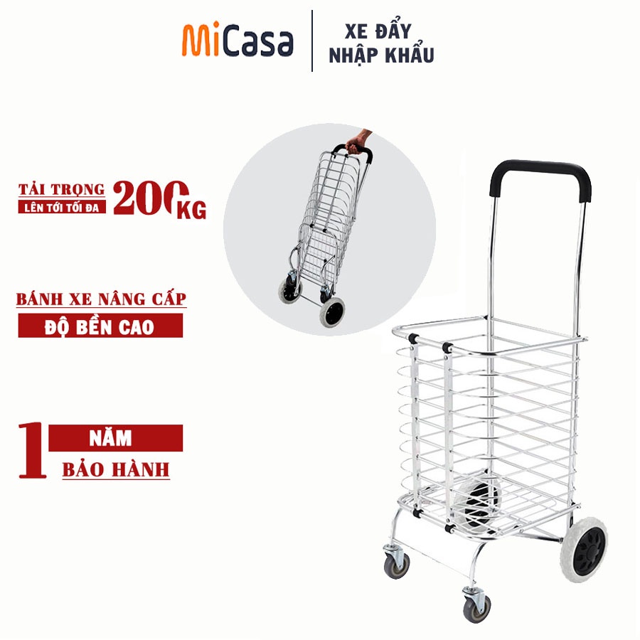 Xe Kéo Đi Chợ, Xe Siêu Thị  Phiên Bản 4 Bánh Nâng Cấp Bằng Hợp Kim Gấp Gọn Tiện Lợi