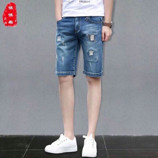Quần short bò nam rách chất co dãn